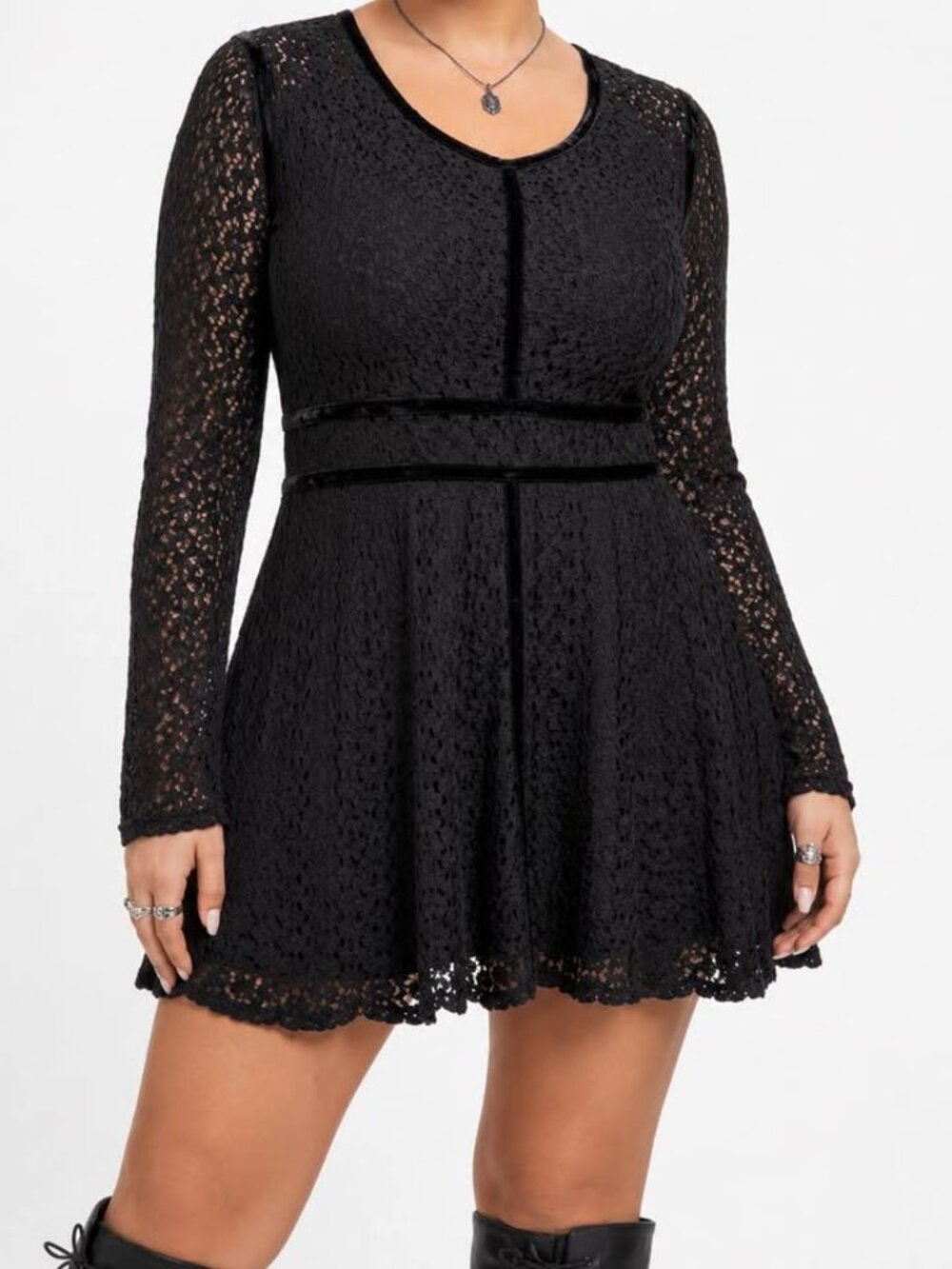 Xhiliration Black Whimsigoth Dark Academia Short Long Sleeve Dress [size L]
